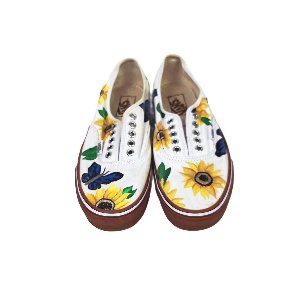 Vans Off the Wall Tie Women's Sunflower & Butterfly low top Sneakers Size 8.5‎